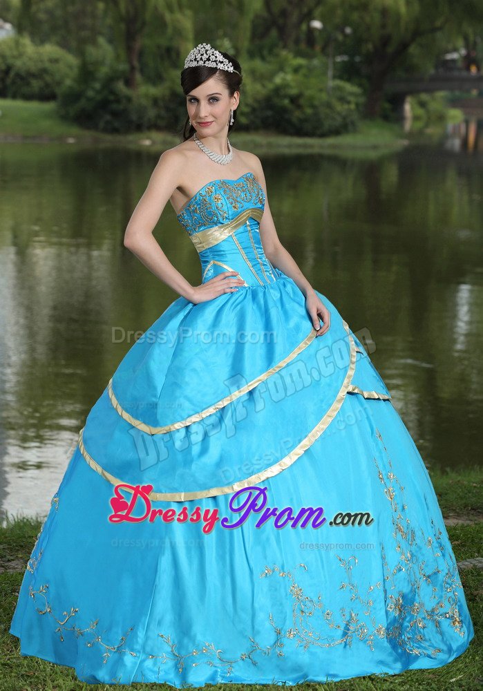 Valencia CA Blue Floor Length Dress for Quinceanera with Appliques