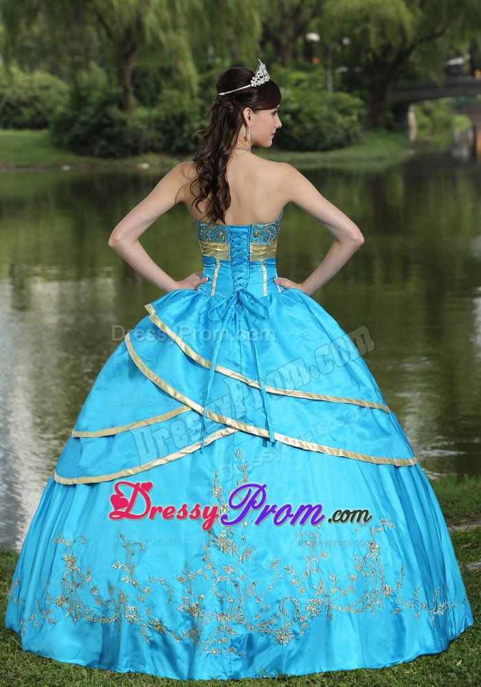 Valencia CA Blue Floor Length Dress for Quinceanera with Appliques