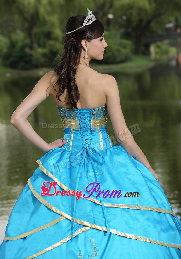Valencia CA Blue Floor Length Dress for Quinceanera with Appliques