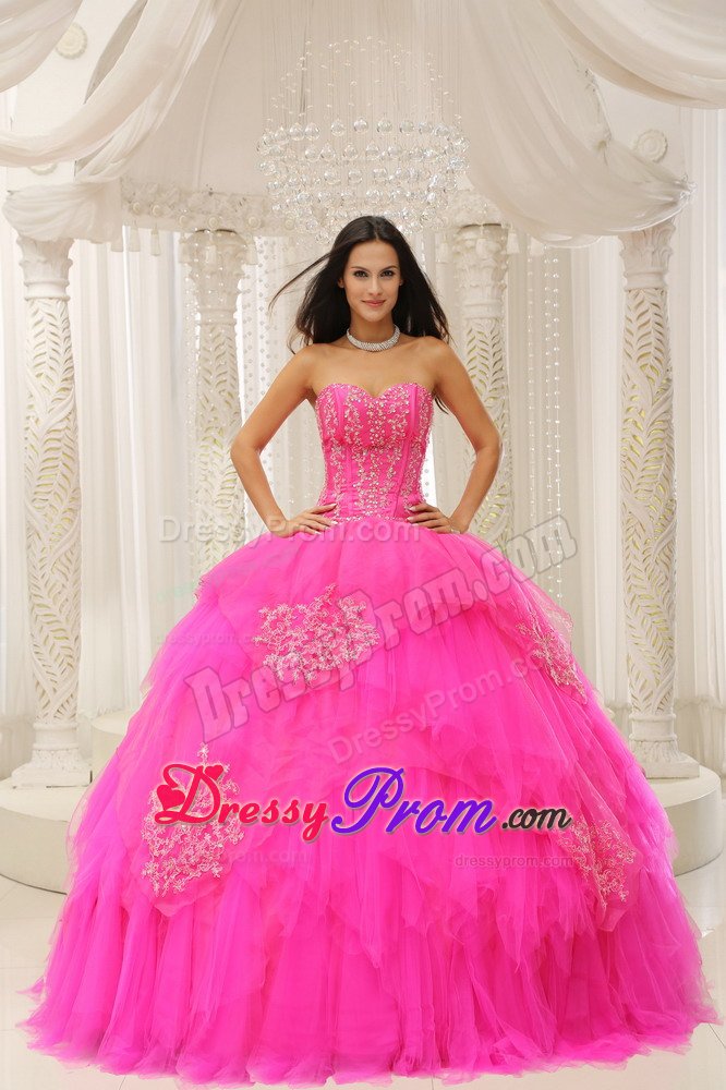 Upland CA Hot on Sale Appliqued Hot Pink Dress for Quinceanera