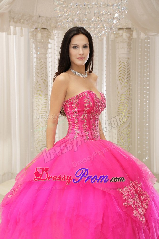 Upland CA Hot on Sale Appliqued Hot Pink Dress for Quinceanera
