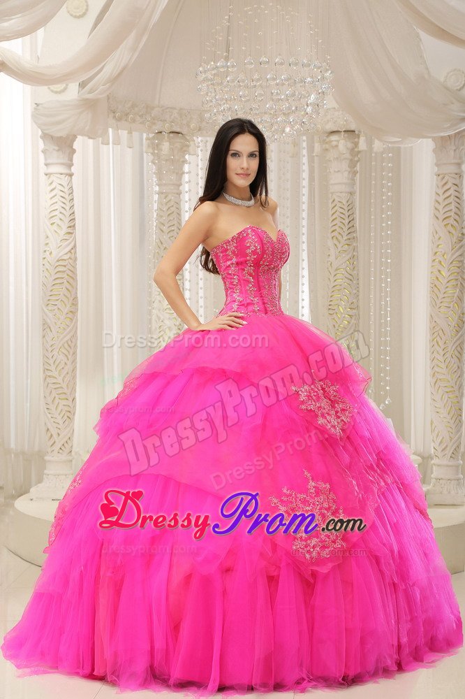 Upland CA Hot on Sale Appliqued Hot Pink Dress for Quinceanera
