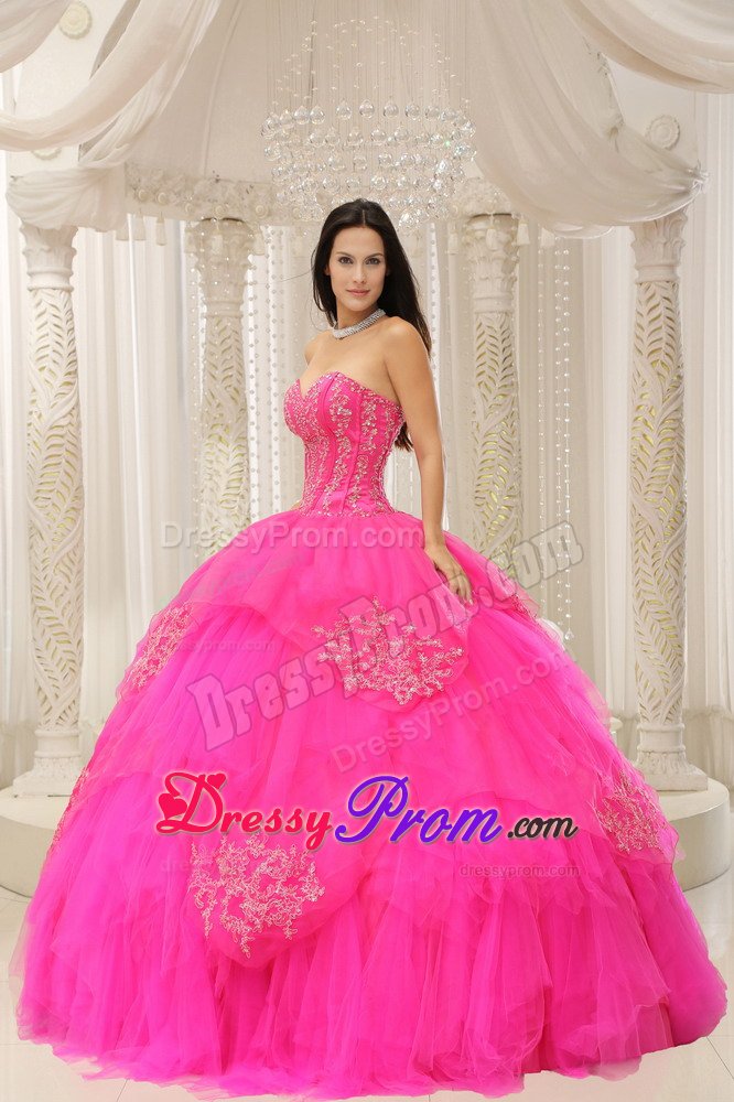 Upland CA Hot on Sale Appliqued Hot Pink Dress for Quinceanera
