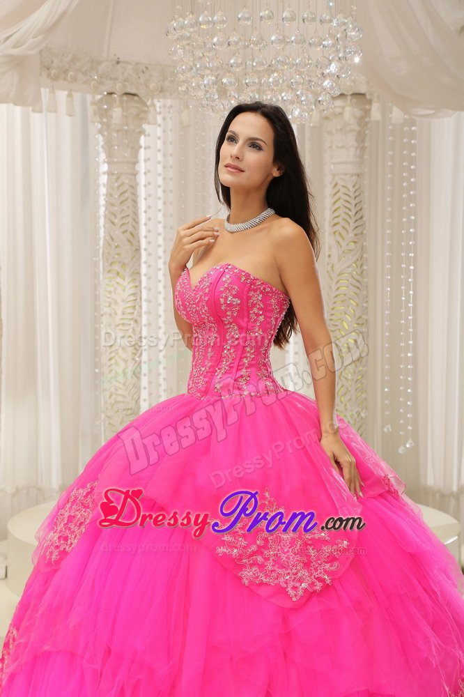 Upland CA Hot on Sale Appliqued Hot Pink Dress for Quinceanera