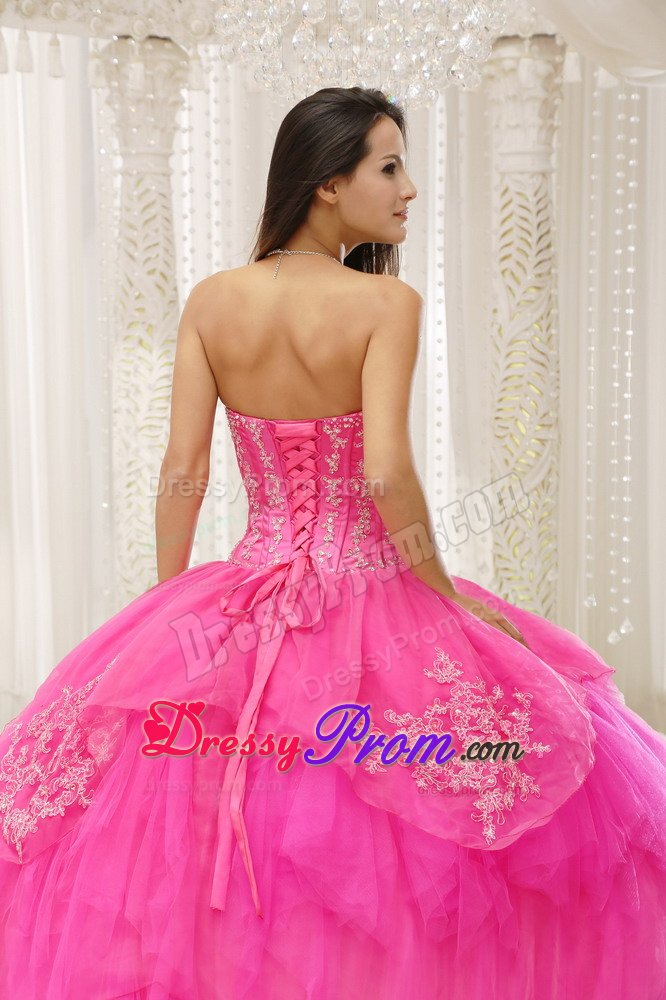 Upland CA Hot on Sale Appliqued Hot Pink Dress for Quinceanera