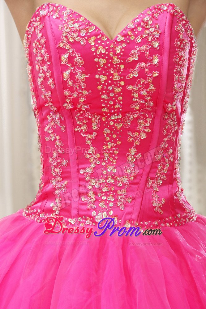 Upland CA Hot on Sale Appliqued Hot Pink Dress for Quinceanera