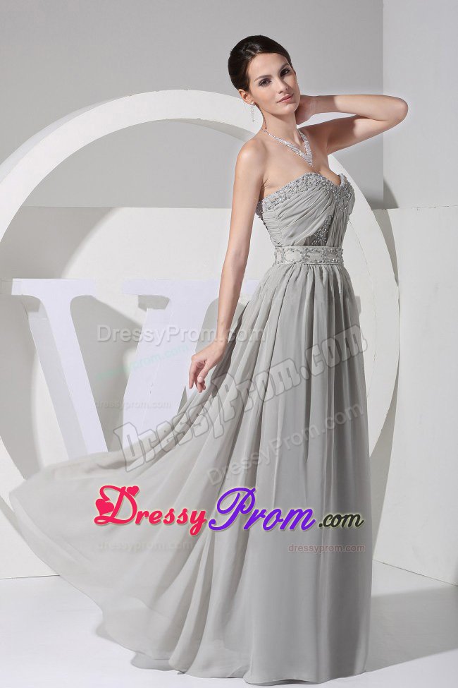 Cheap Column Sweetheart Appliqued Beaded Grey Prom Dress
