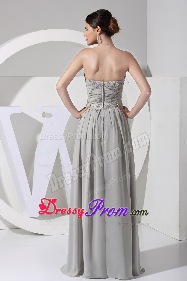 Cheap Column Sweetheart Appliqued Beaded Grey Prom Dress