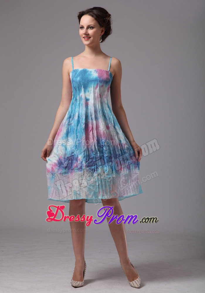 Multi-Color Empire Spaghetti Straps Printing Prom Dresses