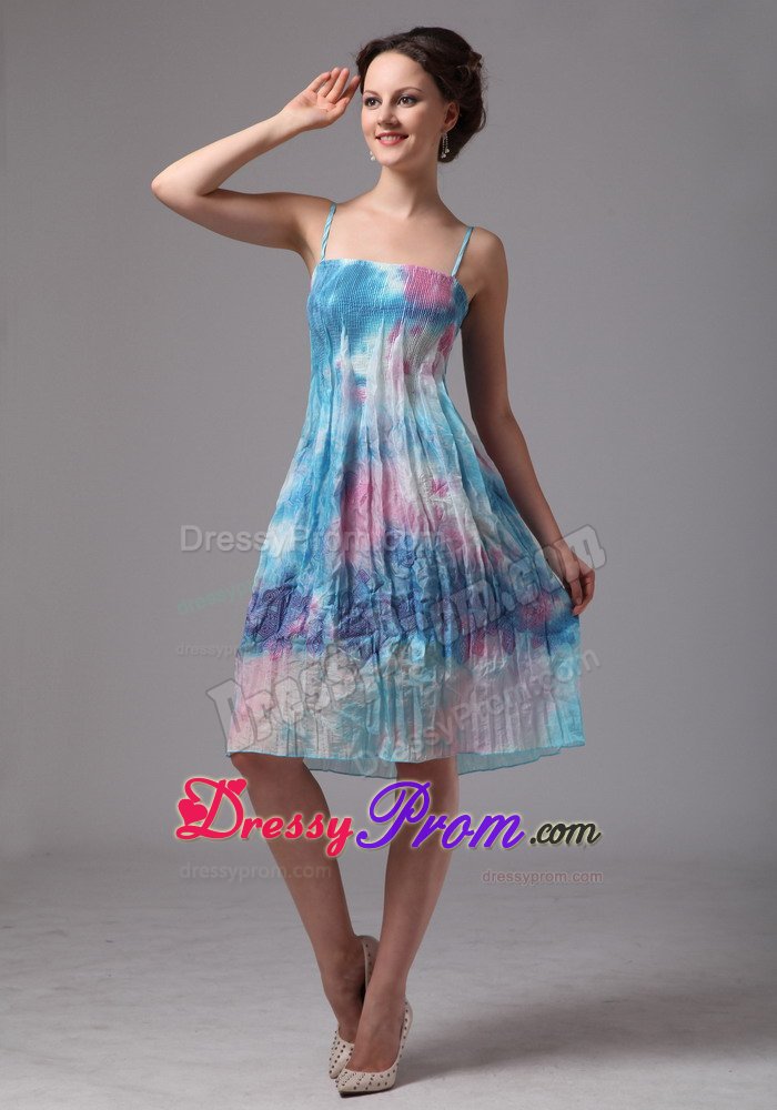 Multi-Color Empire Spaghetti Straps Printing Prom Dresses