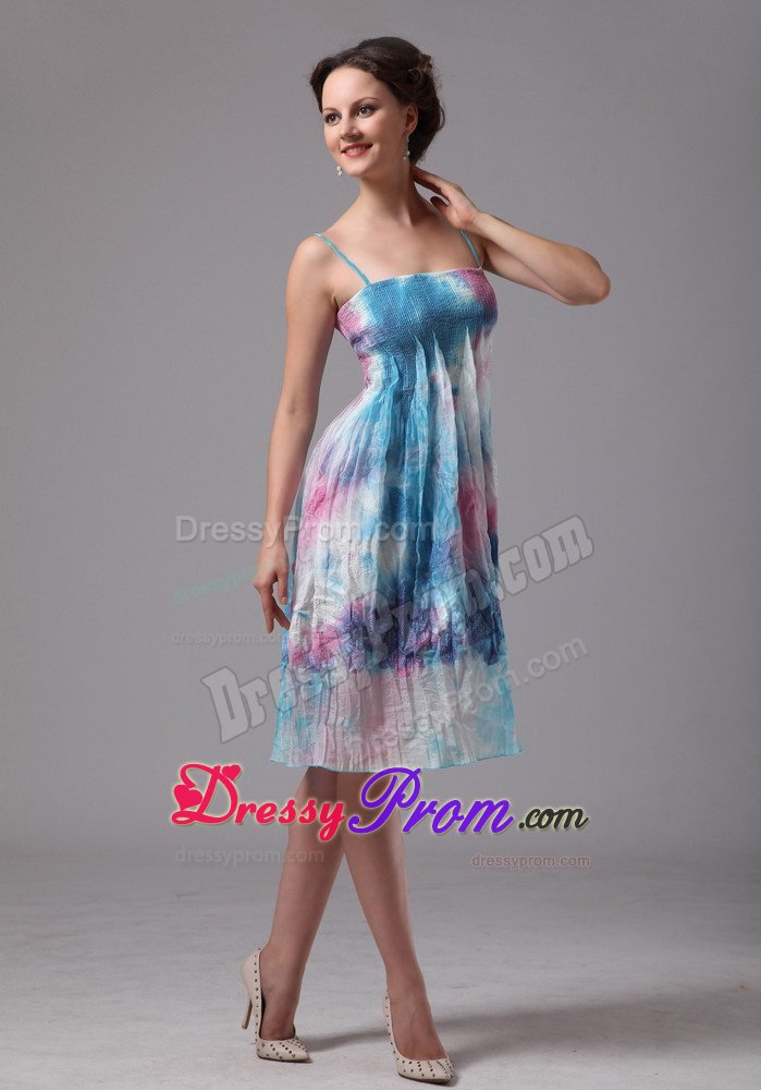 Multi-Color Empire Spaghetti Straps Printing Prom Dresses