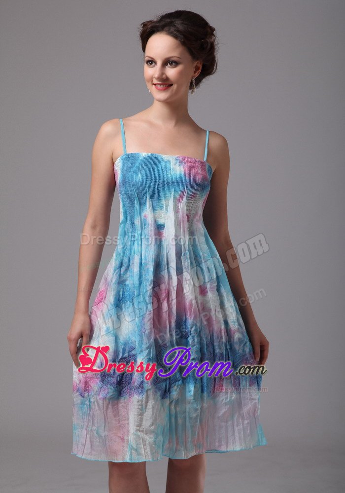 Multi-Color Empire Spaghetti Straps Printing Prom Dresses