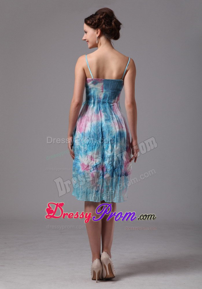 Multi-Color Empire Spaghetti Straps Printing Prom Dresses