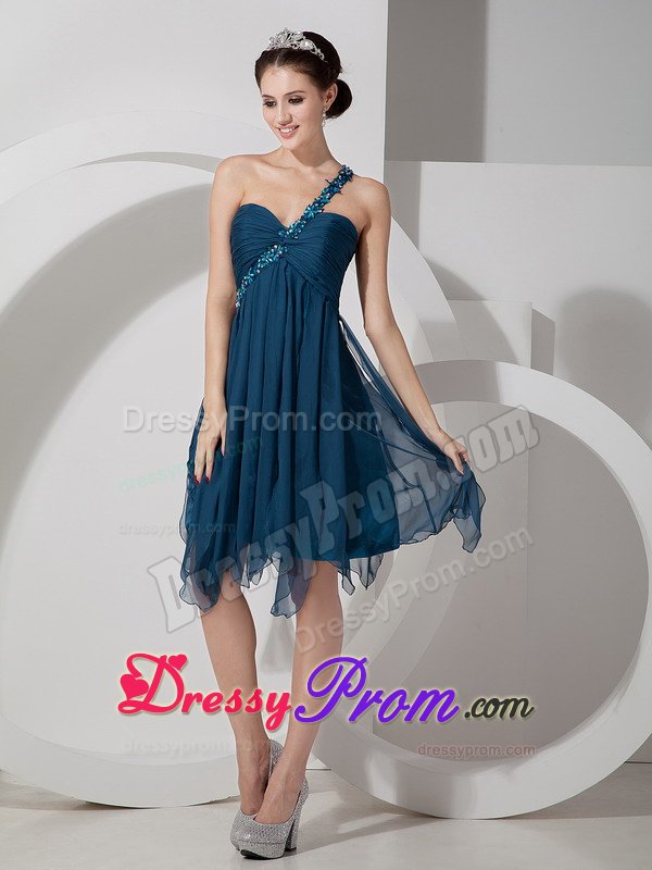 Unique One Shoulder Beaded Prom Dress with Asymmetrical Hem