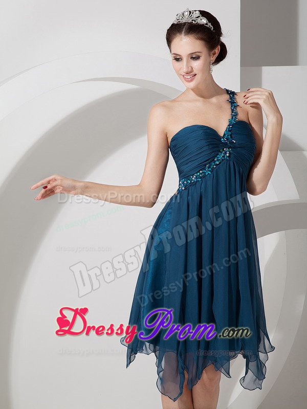 Unique One Shoulder Beaded Prom Dress with Asymmetrical Hem
