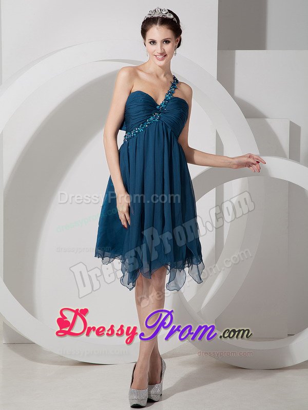 Unique One Shoulder Beaded Prom Dress with Asymmetrical Hem