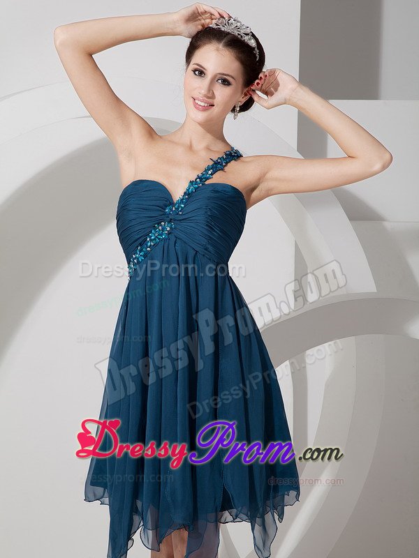 Unique One Shoulder Beaded Prom Dress with Asymmetrical Hem