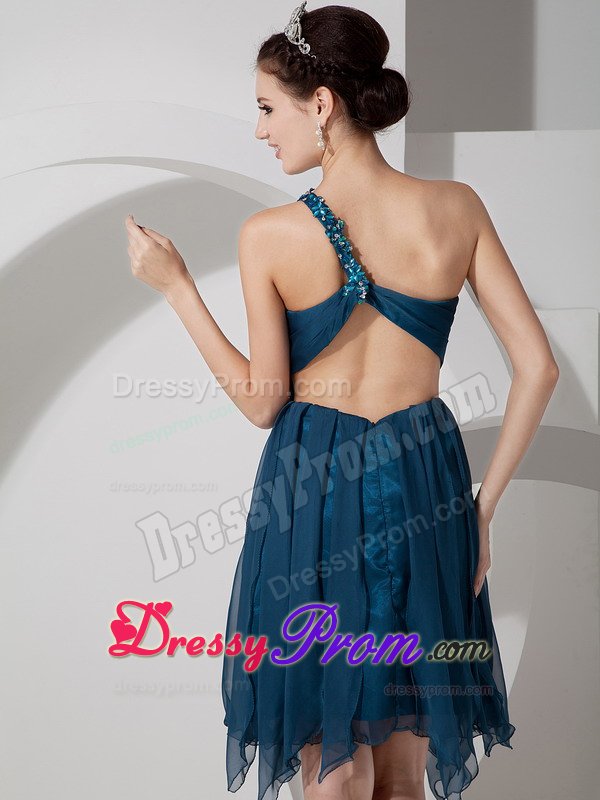 Unique One Shoulder Beaded Prom Dress with Asymmetrical Hem