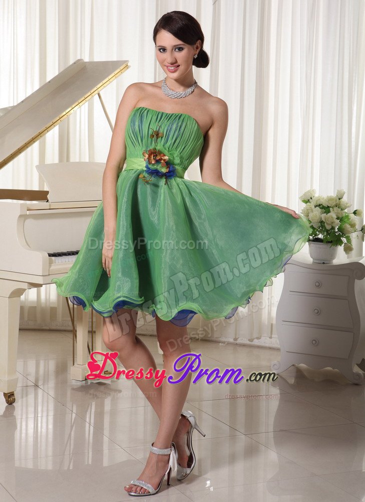 Green Ruched Flowers Mini Prom Holiday Dress for Wholesale