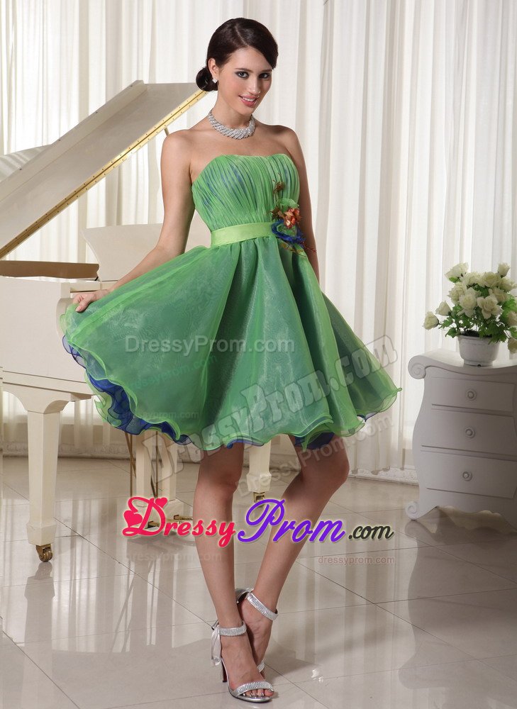 Green Ruched Flowers Mini Prom Holiday Dress for Wholesale