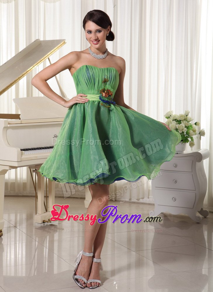 Green Ruched Flowers Mini Prom Holiday Dress for Wholesale