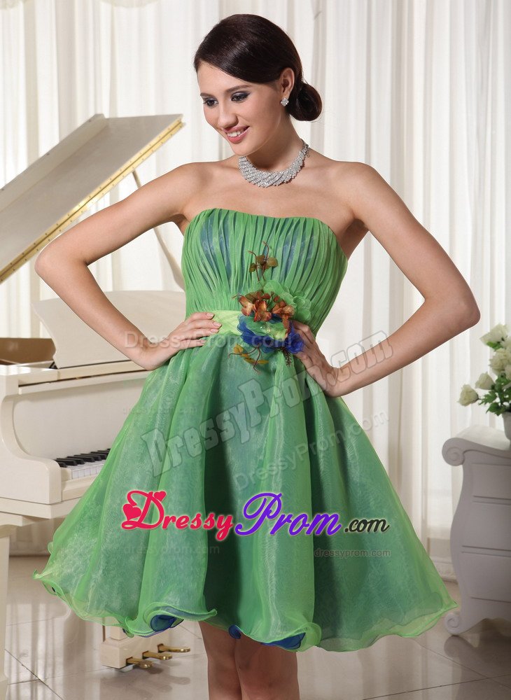 Green Ruched Flowers Mini Prom Holiday Dress for Wholesale
