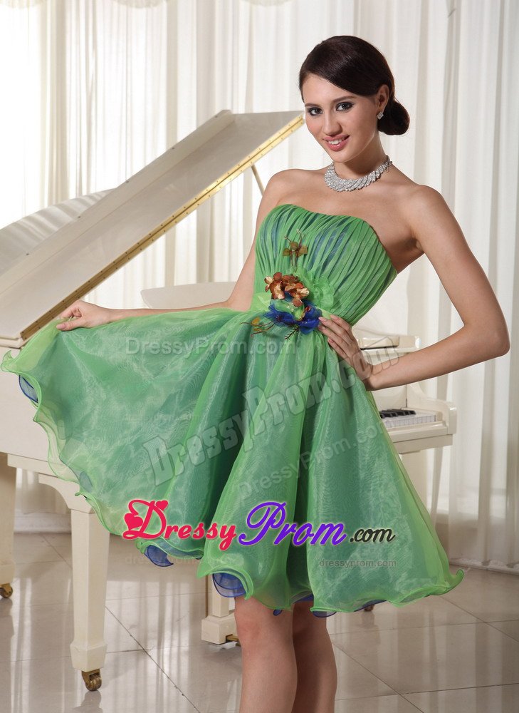 Green Ruched Flowers Mini Prom Holiday Dress for Wholesale