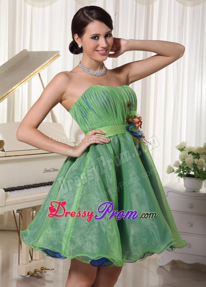 Green Ruched Flowers Mini Prom Holiday Dress for Wholesale