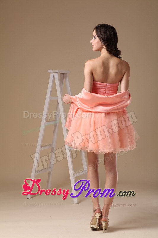 New Puffy Watermelon Red Beaded Mini Prom Dress with Sash