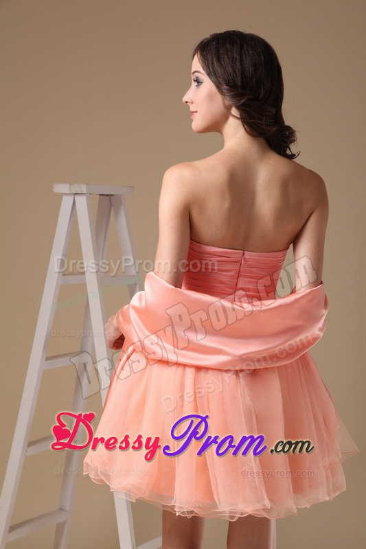 New Puffy Watermelon Red Beaded Mini Prom Dress with Sash