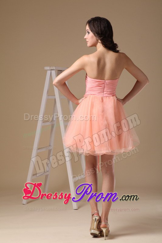 New Puffy Watermelon Red Beaded Mini Prom Dress with Sash