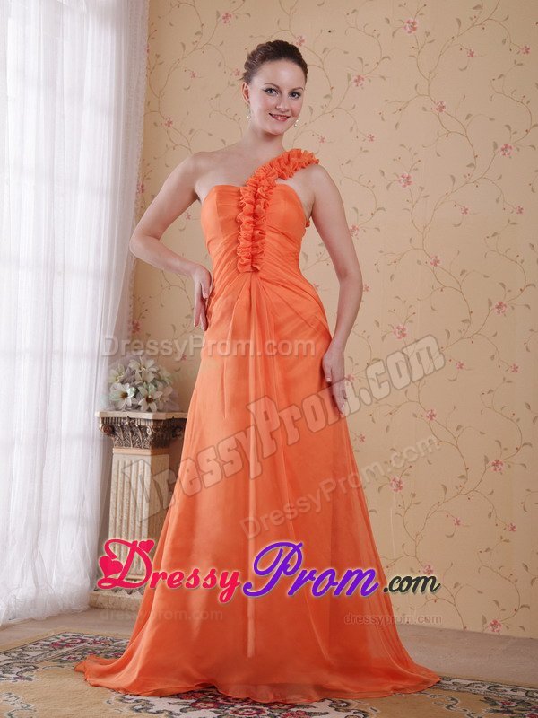 Pretty One Shoulder Orange Brush Train Prom Celebrity Dress