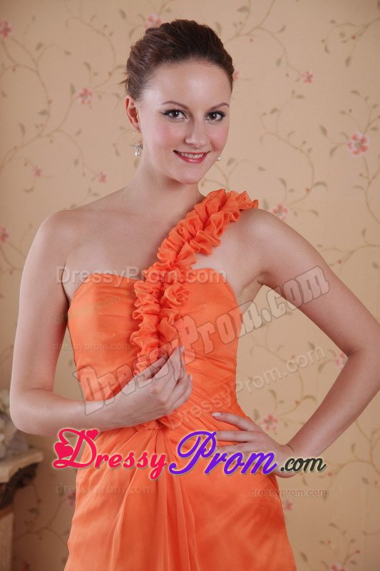 Pretty One Shoulder Orange Brush Train Prom Celebrity Dress