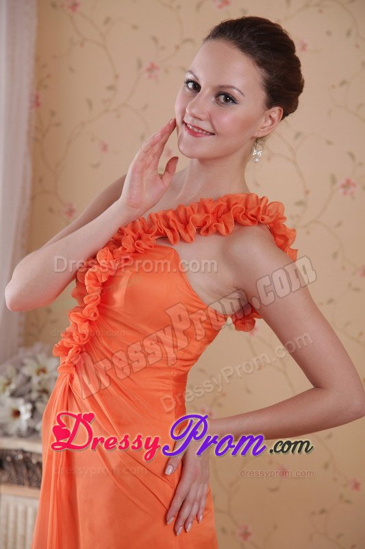 Pretty One Shoulder Orange Brush Train Prom Celebrity Dress