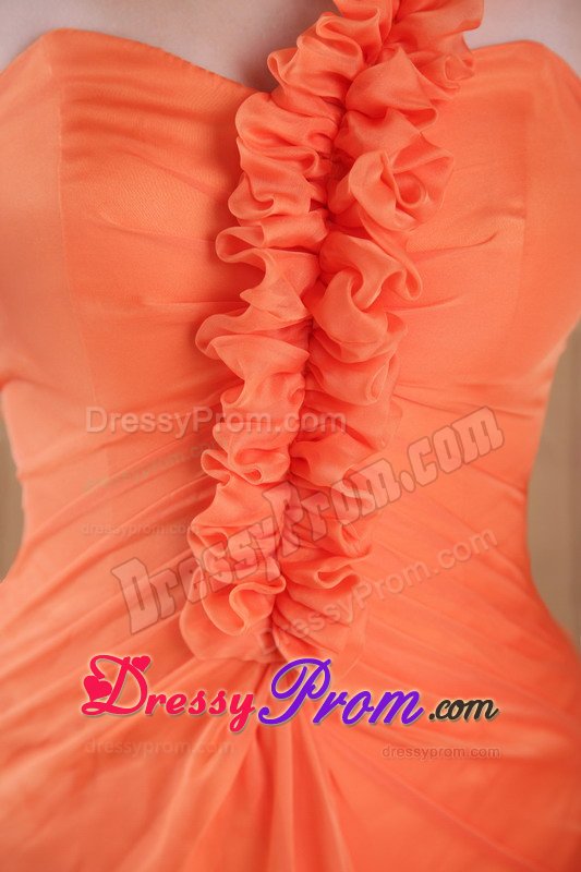 Pretty One Shoulder Orange Brush Train Prom Celebrity Dress