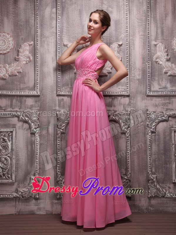 New Arrival Empire One Shoulder Ruched Rose Pink Prom Dress