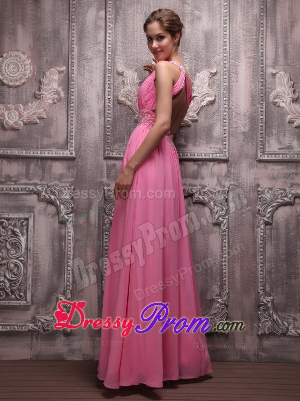 New Arrival Empire One Shoulder Ruched Rose Pink Prom Dress