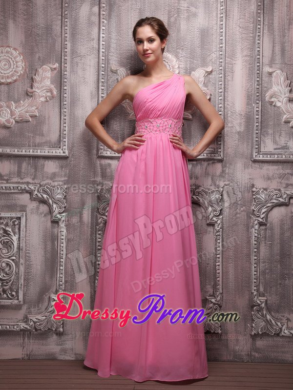 New Arrival Empire One Shoulder Ruched Rose Pink Prom Dress