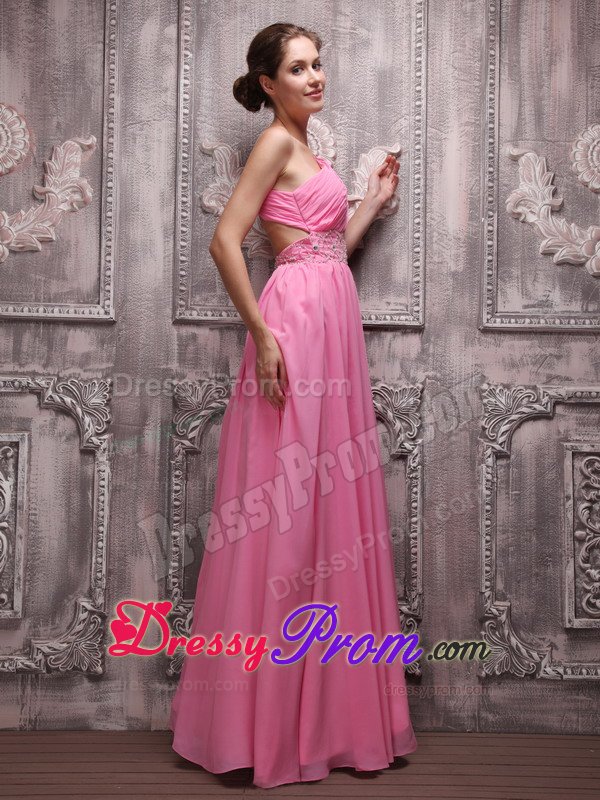 New Arrival Empire One Shoulder Ruched Rose Pink Prom Dress