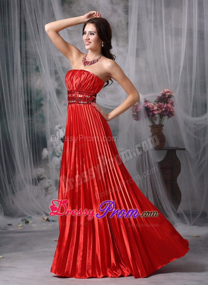 Red Pleated Long Prom Evening Dress Stores in Worcestershire
