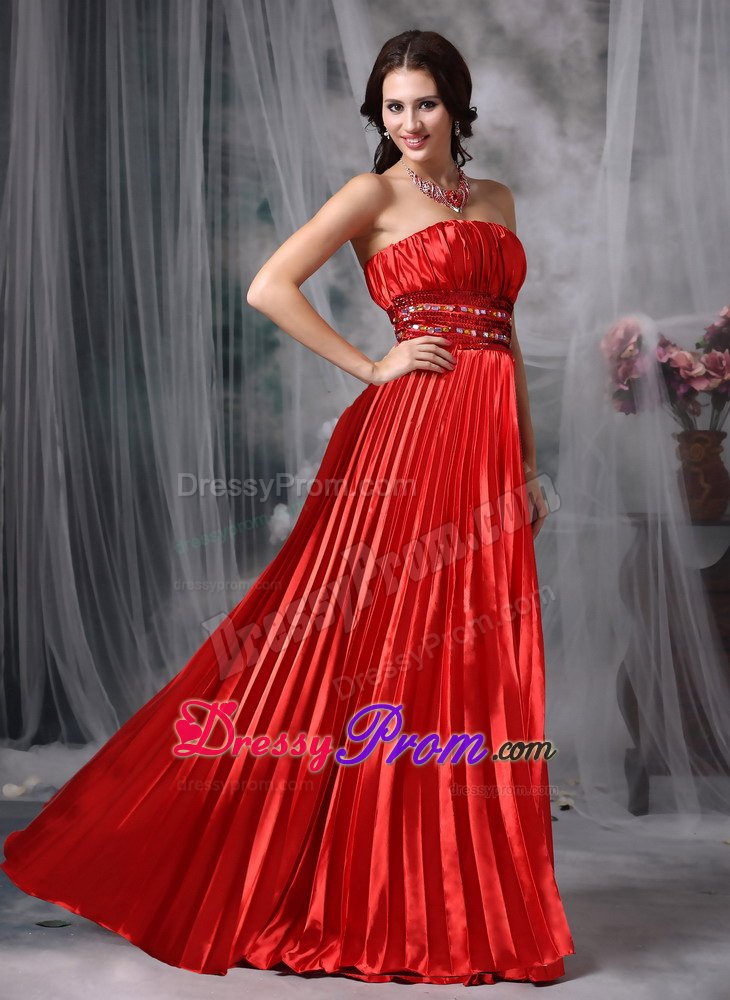 Red Pleated Long Prom Evening Dress Stores in Worcestershire