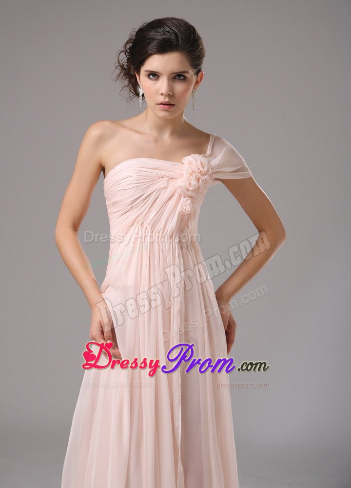 Wholesale Light Pink One Shoulder Flowers Slitted Prom Dress