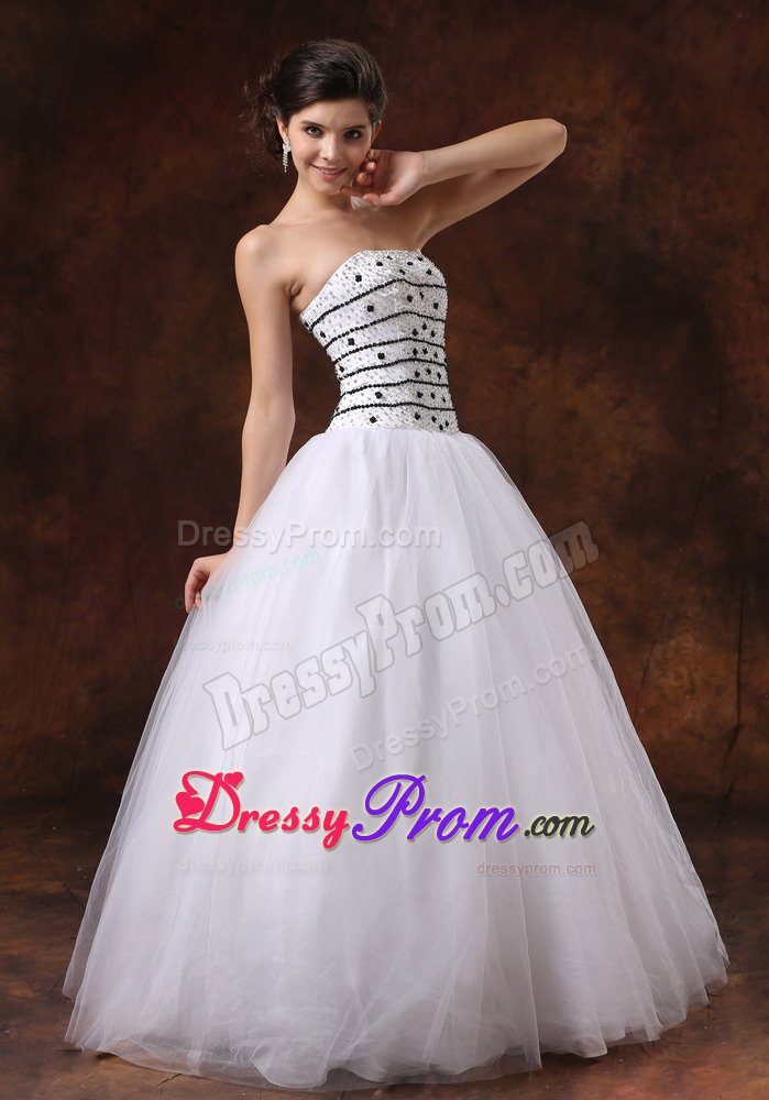 Affordable Strapless Beaded White Prom Dress in West Sussex