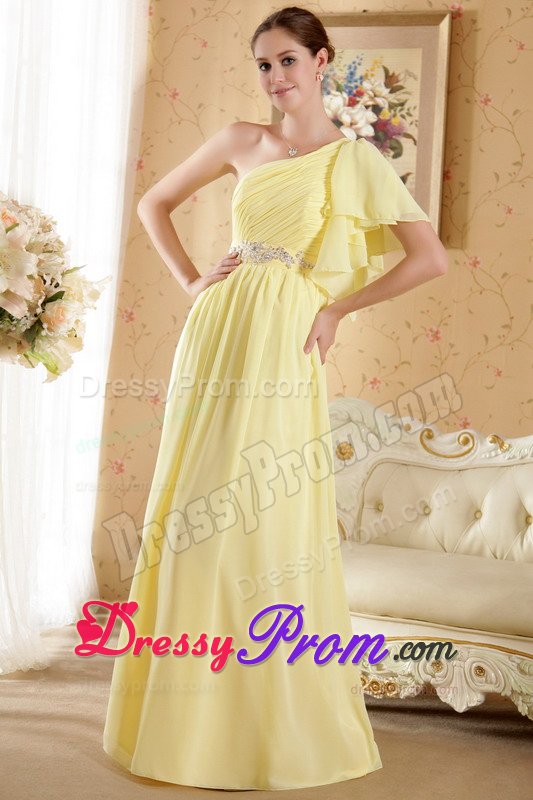 Wholesale One Shoulder Beaded Yellow Long Prom Dresses