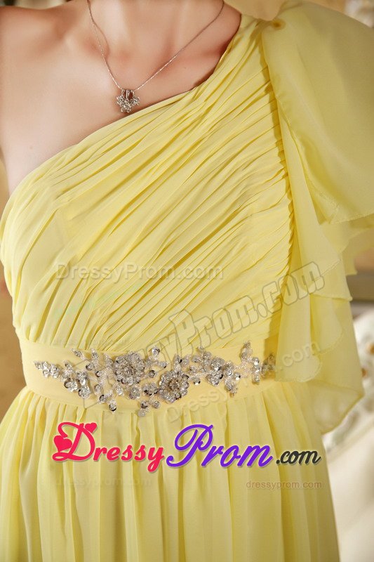 Wholesale One Shoulder Beaded Yellow Long Prom Dresses