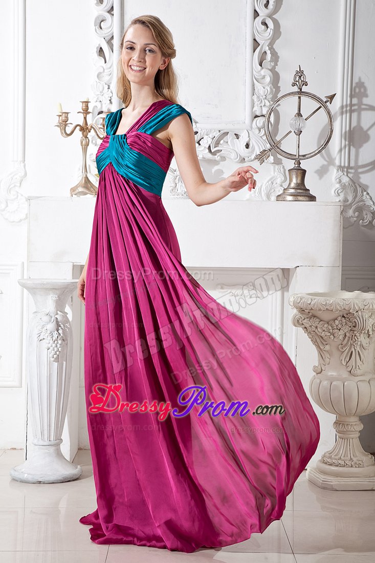 Two-toned Ruched Prom Dresses with Asymmetrical Neck