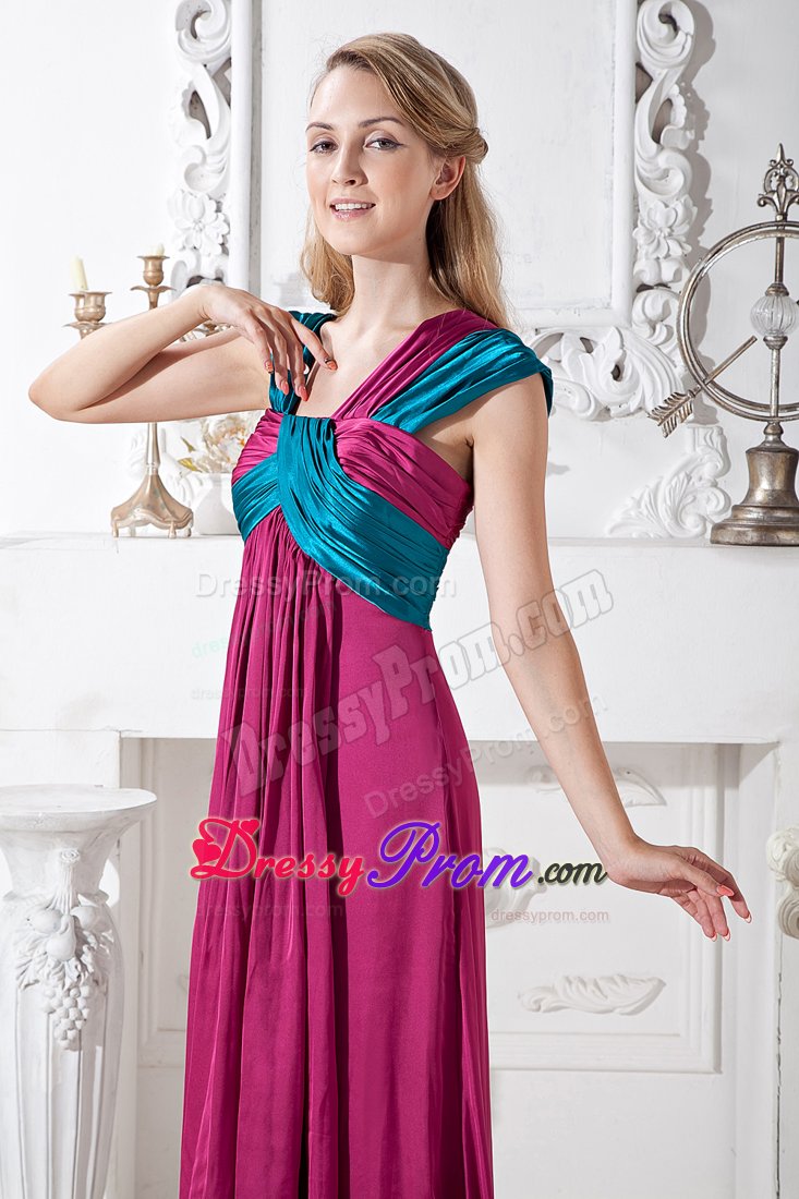 Two-toned Ruched Prom Dresses with Asymmetrical Neck