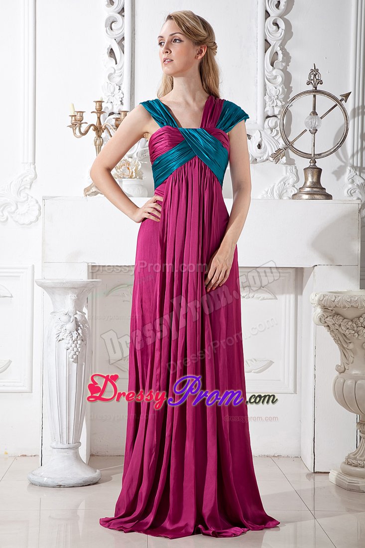 Two-toned Ruched Prom Dresses with Asymmetrical Neck
