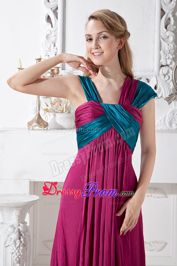 Two-toned Ruched Prom Dresses with Asymmetrical Neck