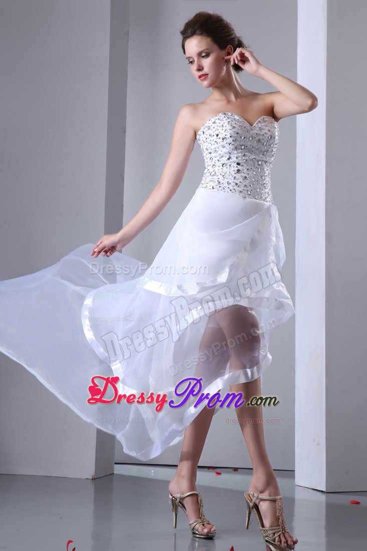 Amazing High-Low Sweetheart Rhinestones White Prom Dress